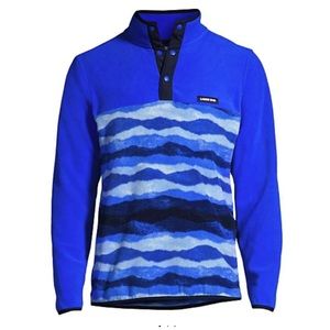 NWT Lands End Mens Heritage Fleece Snap Neck Pullover M Blue Navy Mountain Ombre